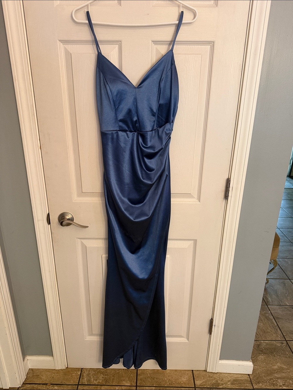 Emerald Sundae Navy Satin Maxi Slip Dress
